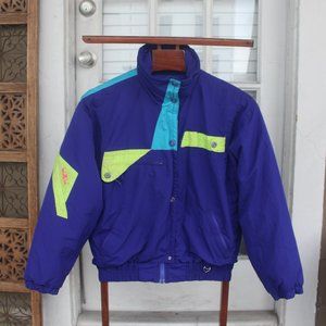 Women's Sm/Med Purple Blue Neon Ski Jacket Hipster Vintage Retro OBERMEYER